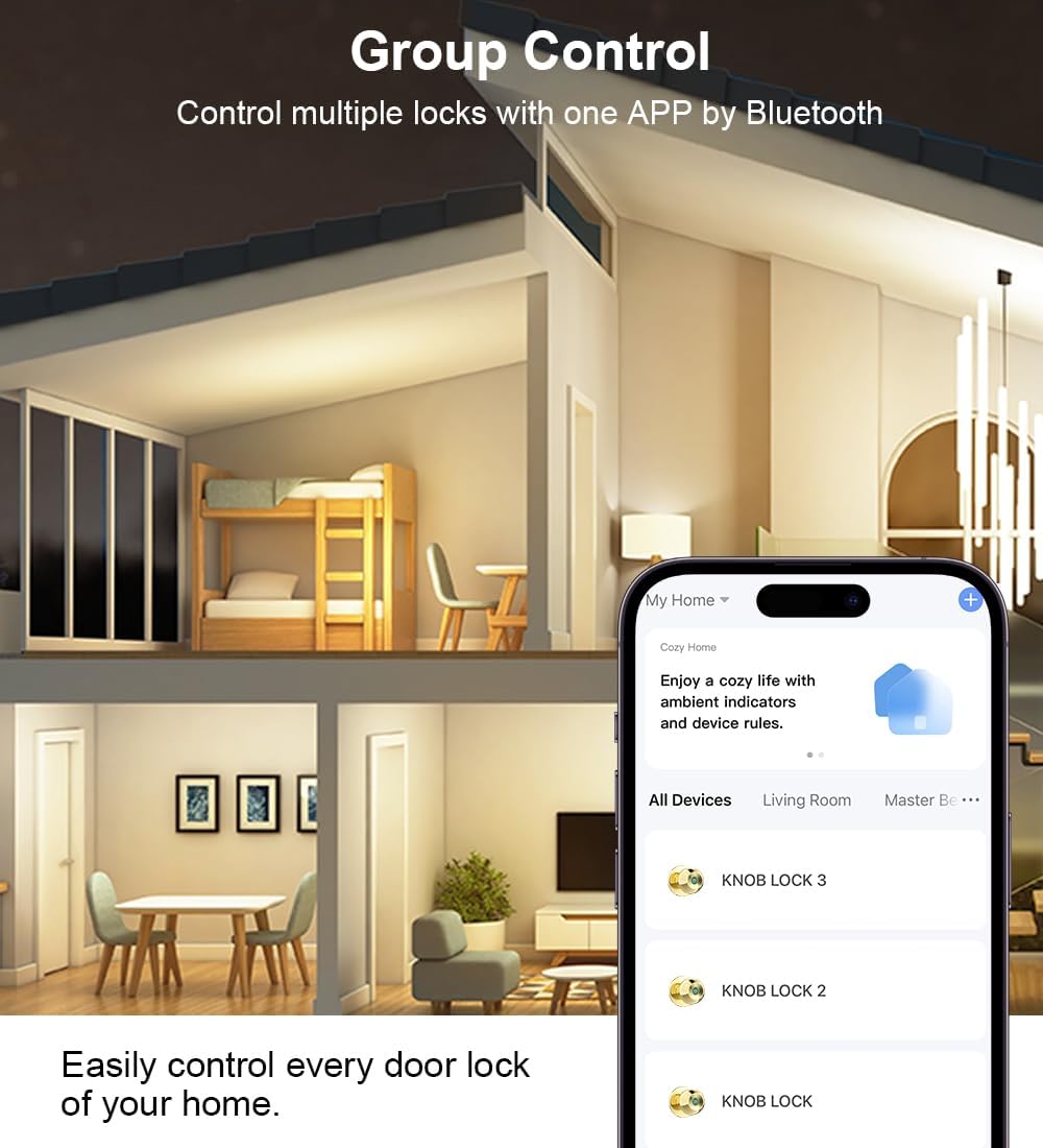 Smart Fingerprint Door Lock - Biometric Keyless Entry Knob with App Control for Home, Office & Garage