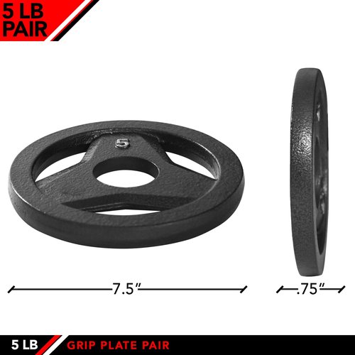 JFIT Cast Iron Olympic 2-Inch Grip Plate for Barbell, 5 Pound Set of 2 Plates Iron Grip Plates for Weightlifting, Crossfit - 2” Weight Plate for Bodybuilding