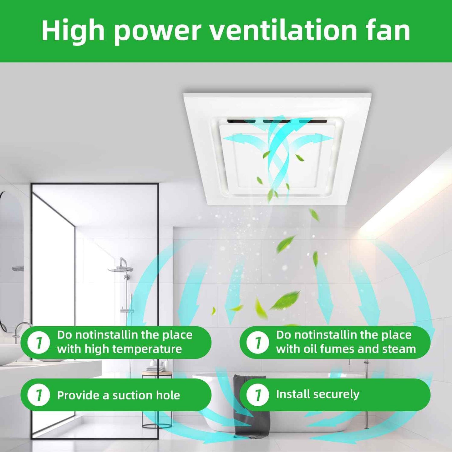 12" Silent Exhaust Fan with 6500K LED Light - 144 CFM Bathroom Ventilation
