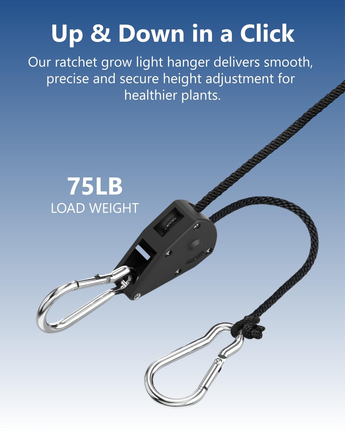 EVMANZ 1/8" Rope Tie Down Ratchet: 4 Pack of Adjustable Grow Light Hangers - Small Ratchet Straps for Various Hanging and Strapping