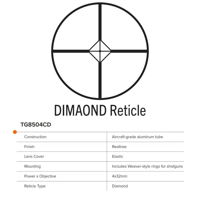 TRUGLO 4x32mm Compact Rimfire and Shotgun Scope Series, Diamond Reticle, Realtree Xtra