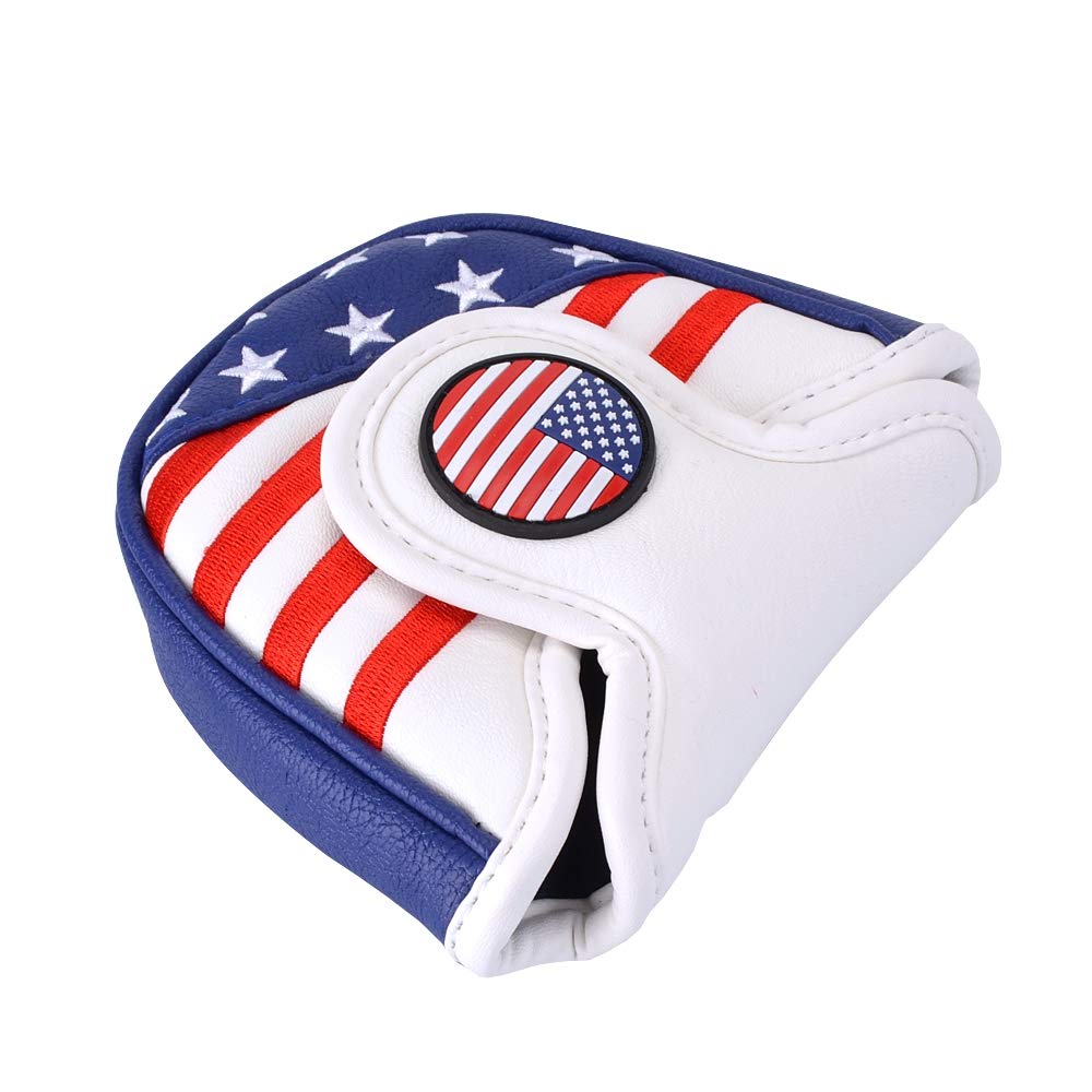 GOOACTION American Eagle Mallet Putter Head Cover – 3D Embroidered Stars & Stripes with Eagle, Magnetic Closure, Waterproof PU Leather, Patriotic Golf Cover