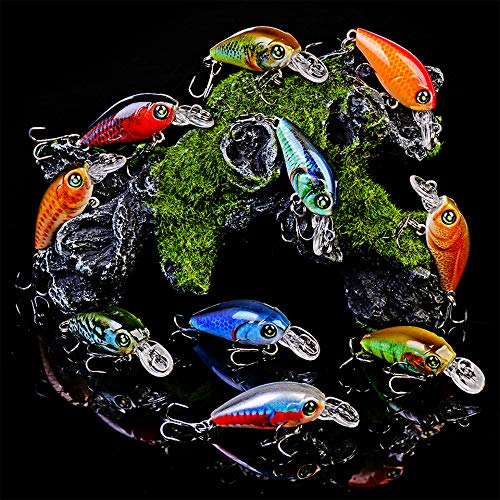 Sunlure Mini Crankbait Lures 4.7cm/0.14oz, 10 Colors, 10pcs-Style B Topwater Wobblers