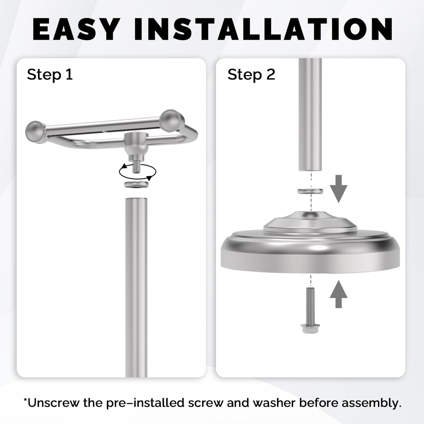 Brushed Nickel Free Standing Toilet Paper Holder with Pivoting Design & Weighted Base