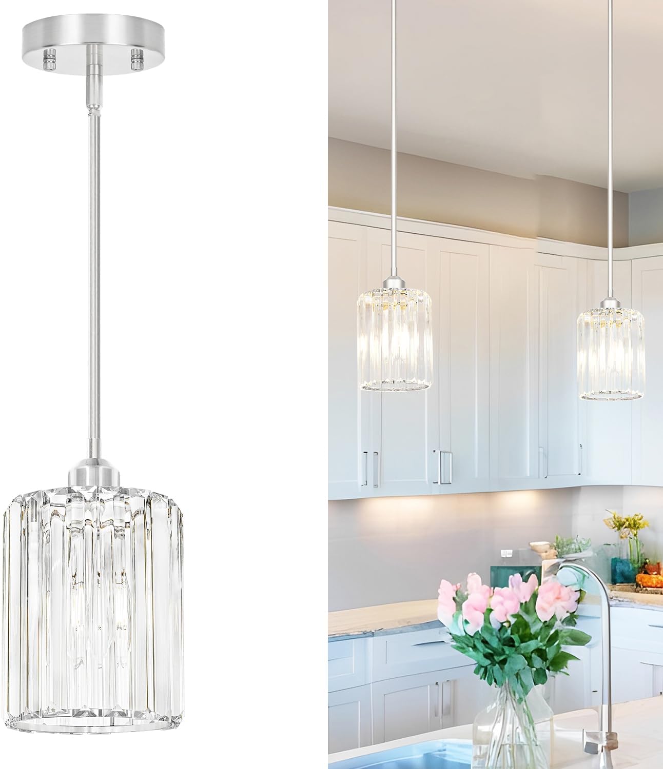 Modern Gold Crystal Ceiling Light Fixture - 11-Inch Semi Flush Mount Chandelier for Kitchen & Entryway