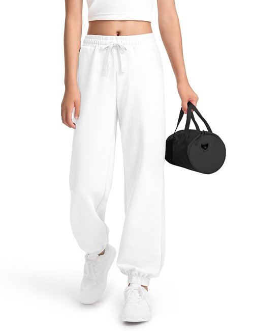 Somaibo Girls Sweatpants Athletic Joggers with Drawstring Waist and Pockets, Great for Teen Girls Size 11-12 Years White