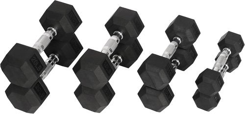 Fitvids Rubber Encased Hex Dumbbell Set - Includes 5 Pairs (5-20LB) - Durable Black Weights
