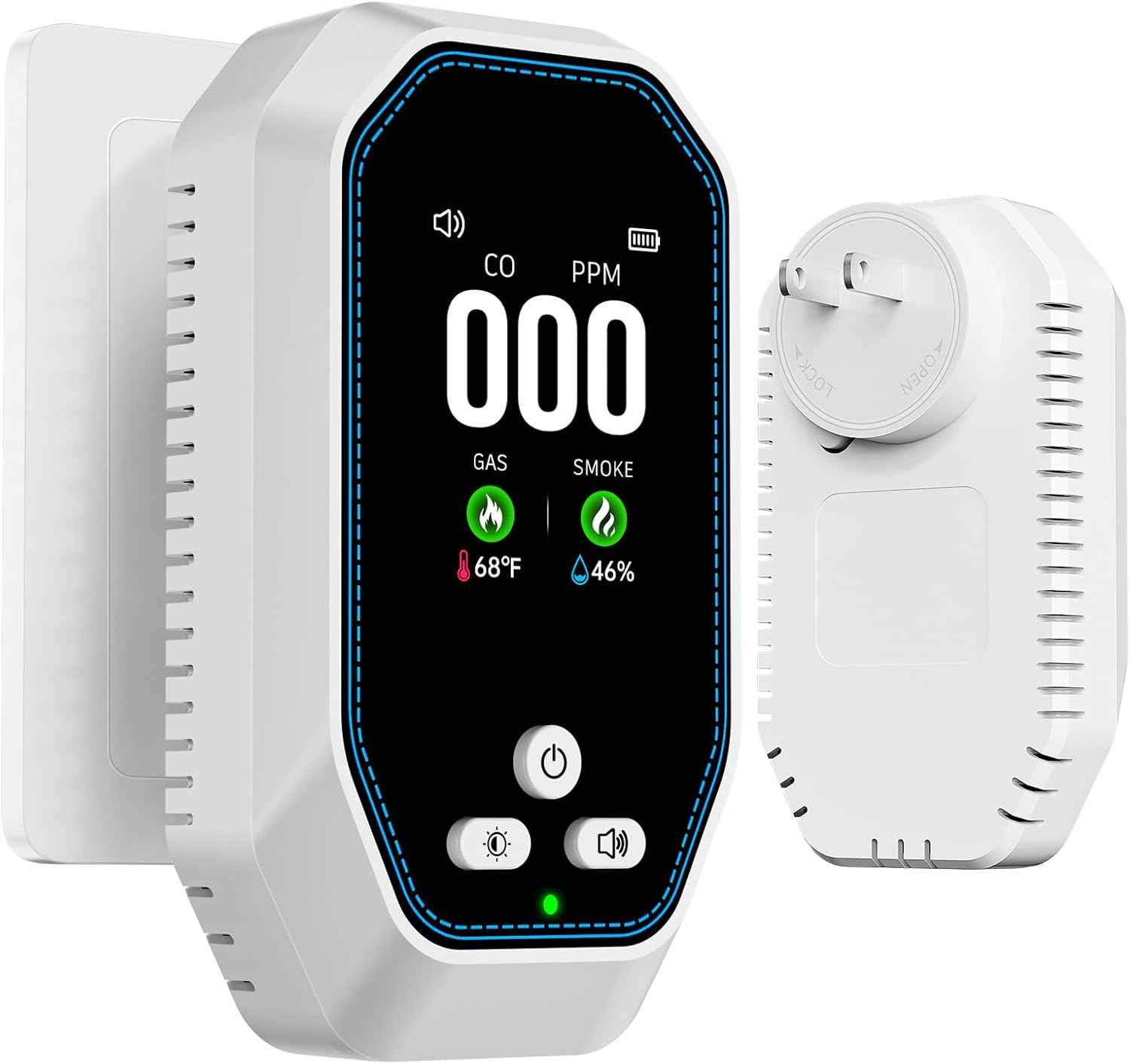 5-in-1 Carbon Monoxide Detector & Natural Gas Leak Alarm with LCD Display - Battery Backup, Temp/Humidity Monitor for Home & Travel