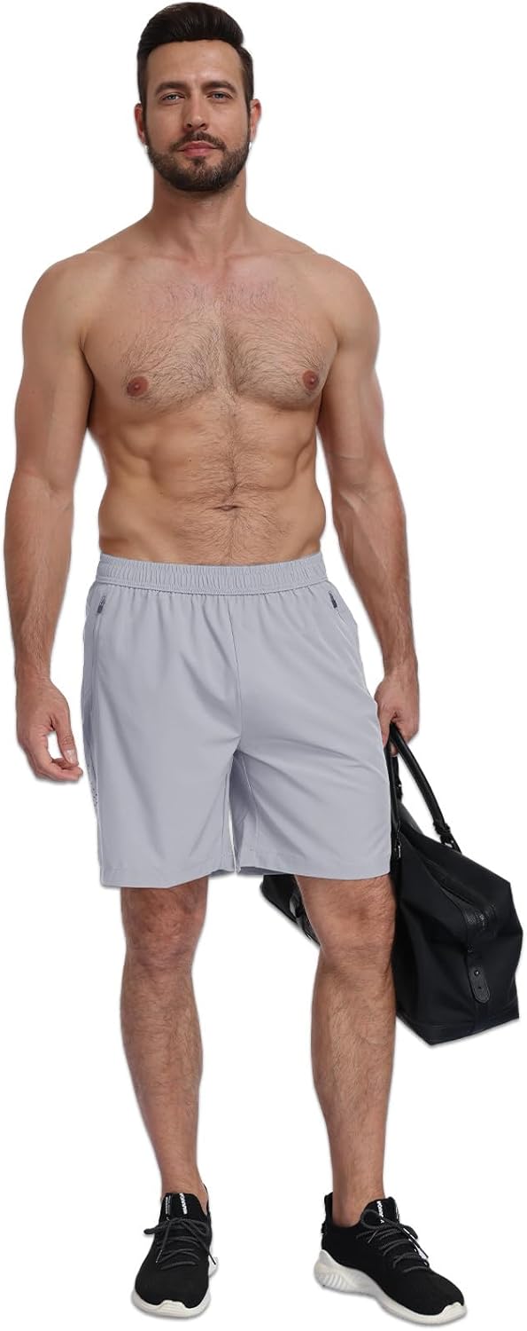 Men's Athletic Gym Shorts with 3 Zipper Pockets 7" Lightweight Quick Dry Workout Running Shorts