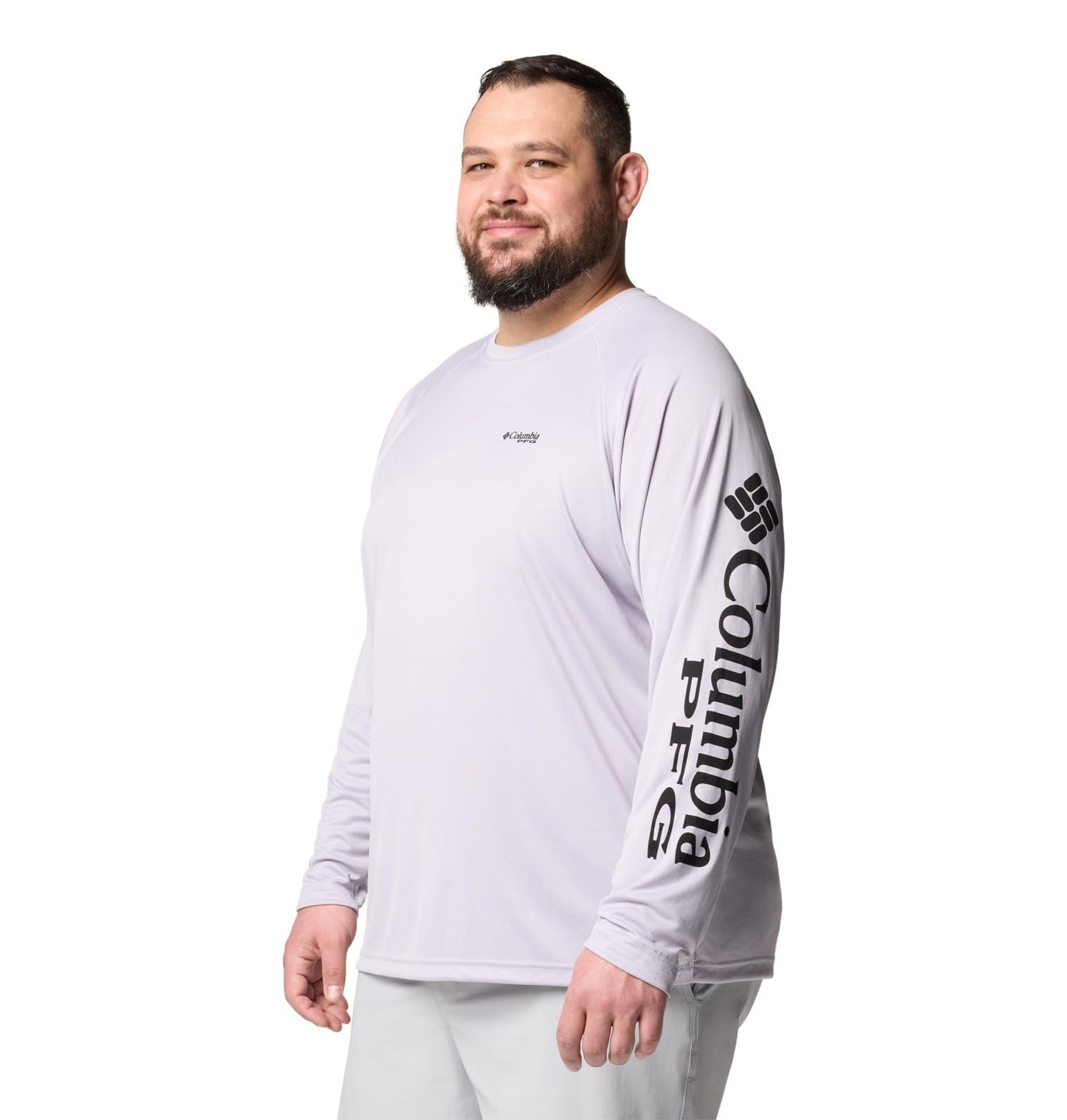 Columbia Men's PFG Terminal Tackle Long Sleeve Fishing Shirt, Lavender Pearl/Black Logo, 3X Tall