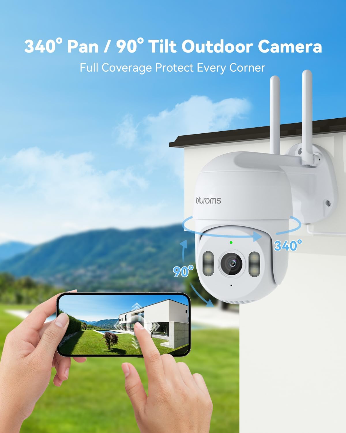 2K Outdoor Security Camera with 360° PTZ, Color Night Vision & Two-Way Audio - Wi-Fi IP66 Weatherproof, Works with Alexa