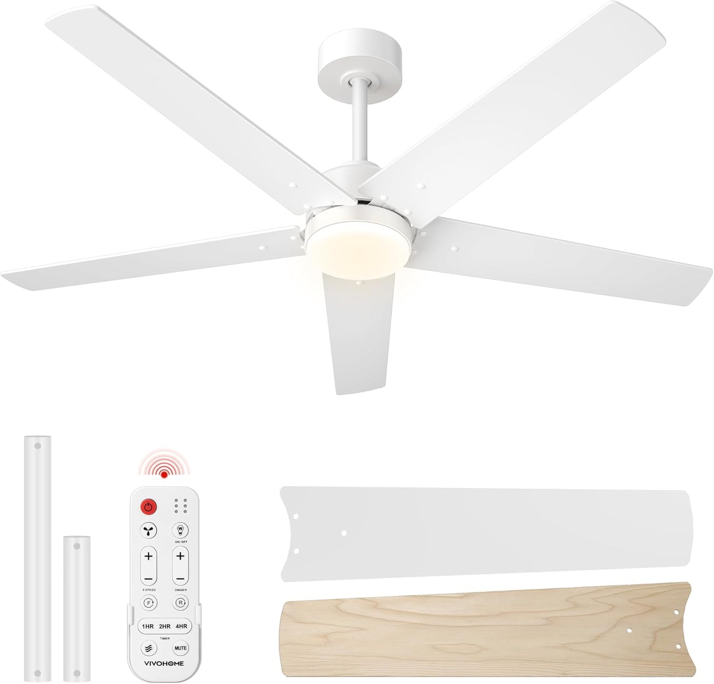 42-Inch VIVOHOME Low Profile Ceiling Fan with Lights & Remote - Dimmable, Quiet, Reversible for Bedroom & Living Room