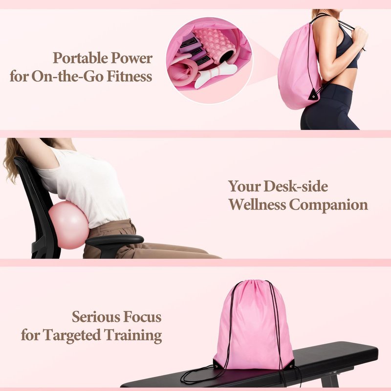 LZCDUDU Pink Pilates Ring Kit with 14.5 inch Magic Circle & Foam Roller, Ergonomic Home Workout Equipment Set, Full Essentials for Women Beginners - Includes Exercise Guide & Storage Bag