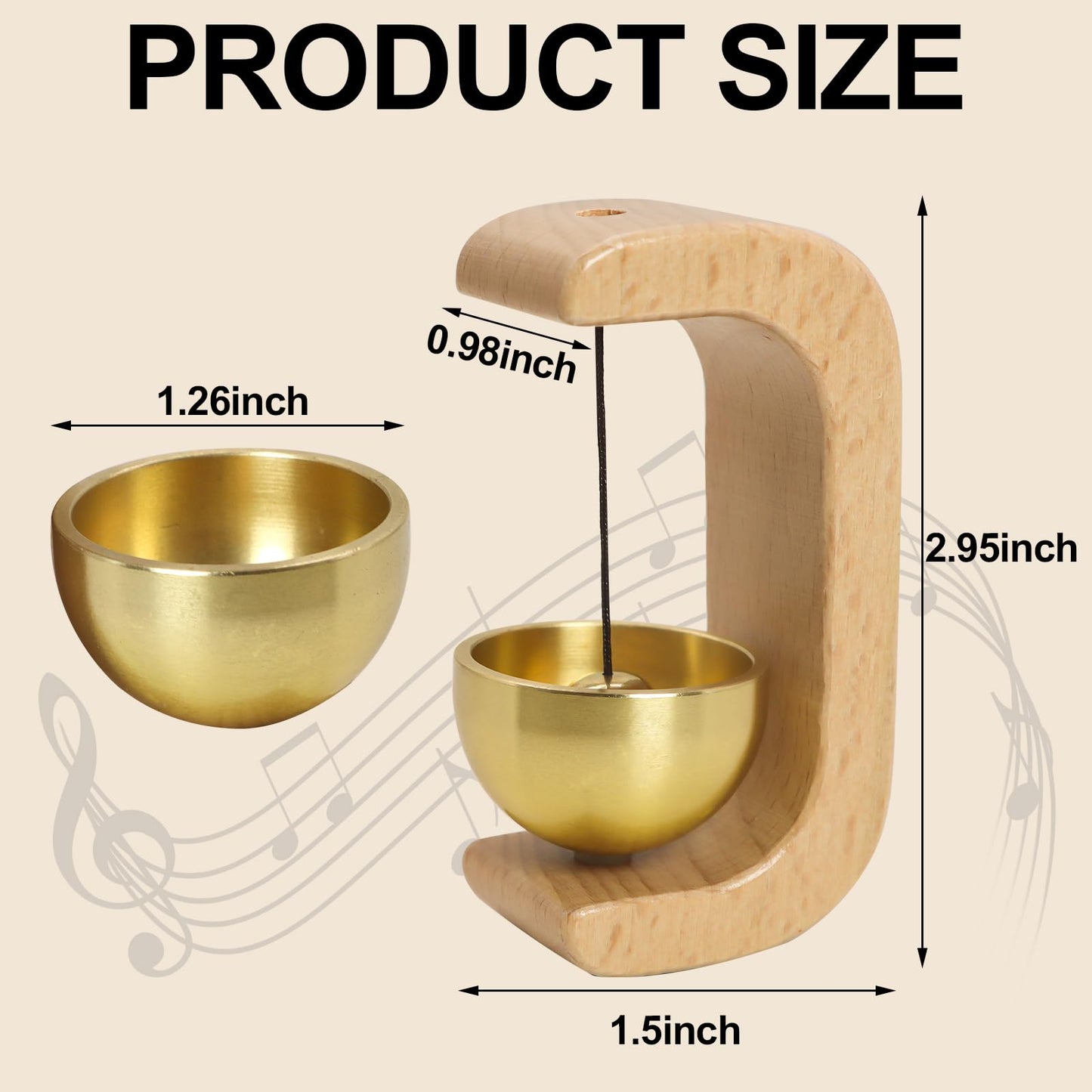 Magnetic Shopkeepers Bell, Decorative Wooden Chime with Brass Bell,with Self-Adhesive for Front Porch, Wall, Garden, Shop, Housewarming Gift, C Shape (2, Light)