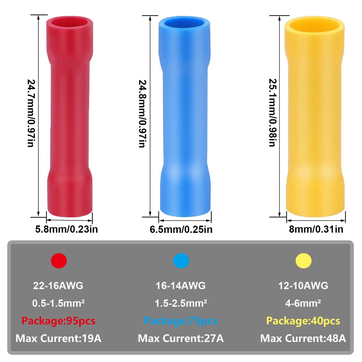 smseace 210PCS Wire Butt connectors with Wire stripper crimping tool22-10AWG Butt Splice Connectors Insulated Electrical Butt connectors Straight Wire Terminal Connectors