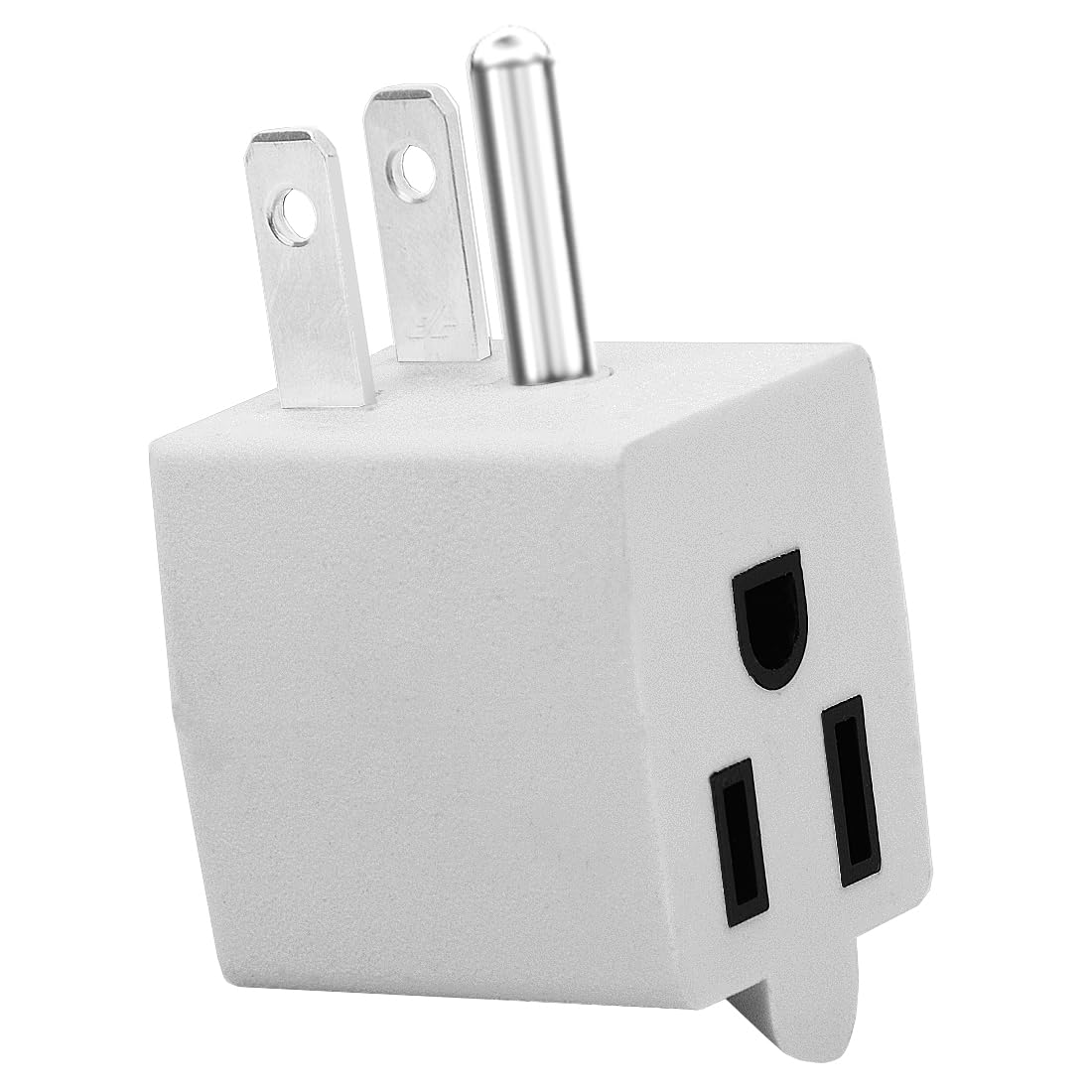 USA 3-Prong Male-Female Adapter,90 Degree Angled USA Male Female Power Adapter, 5-15P to 5-15R Direction Changer Space Save Adapter White