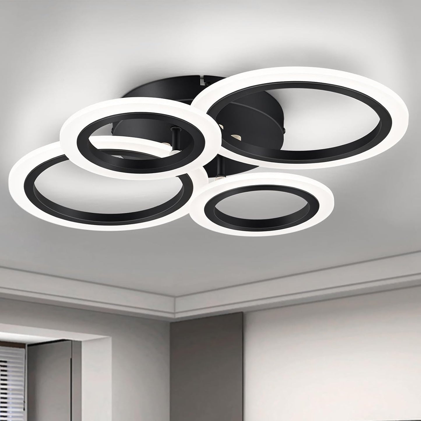 Modern LED Flush Mount Ceiling Light - 4 Rings 4000K Fixture for Kitchen & Living Room