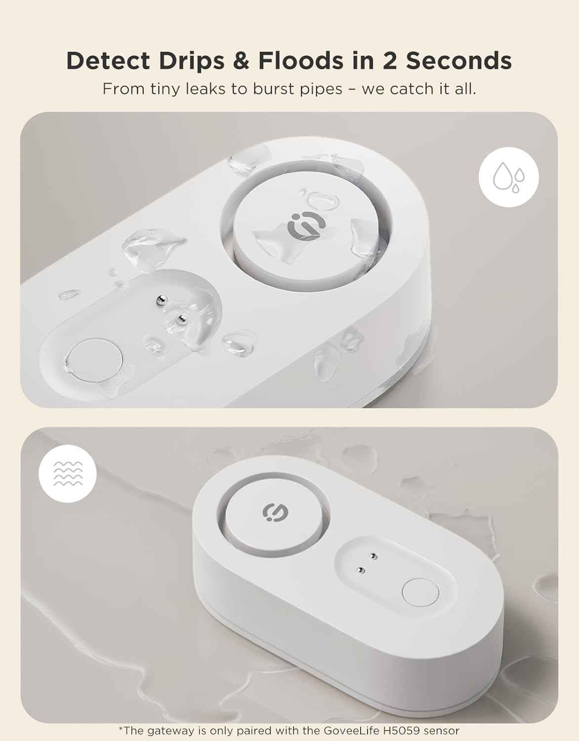 WiFi Smart Water Leak Detector - 3 Pack with 1804ft Range & 5-Year Battery Alerts