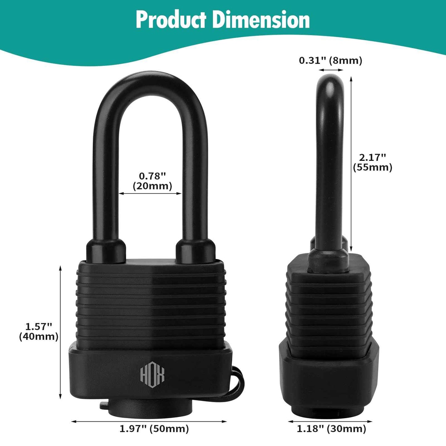 HOX 4-Pack Weather Resistant Padlocks – 40mm Laminated Steel, Chrome Plated with 2-inch Shackle, Vinyl Wrapped, Hardened Steel for Extra Security