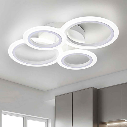 Modern LED Flush Mount Ceiling Light - 4 Rings 4000K Fixture for Kitchen & Living Room