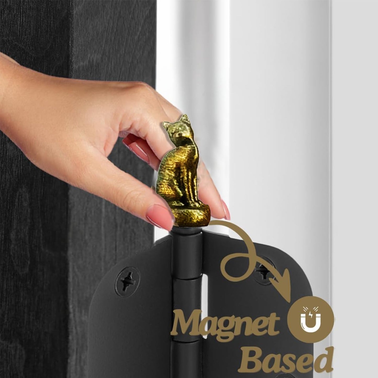 Cat Hinge Head,3Pcs Cat HingeCaps Decorative Topper Magnetic, HingeHeads Decorative Toppercat,Bronzed Cat Gargoyle Door-Hinge,for Animal Lovers