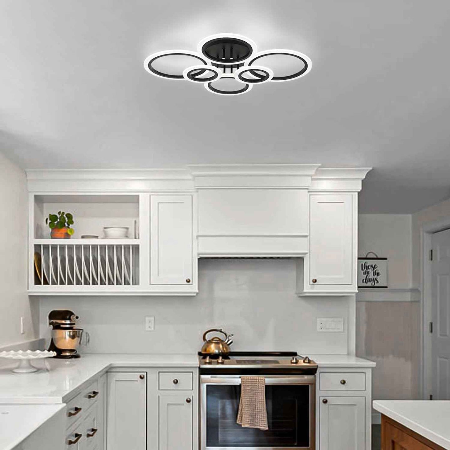Modern LED Flush Mount Ceiling Light - 4 Rings 4000K Fixture for Kitchen & Living Room