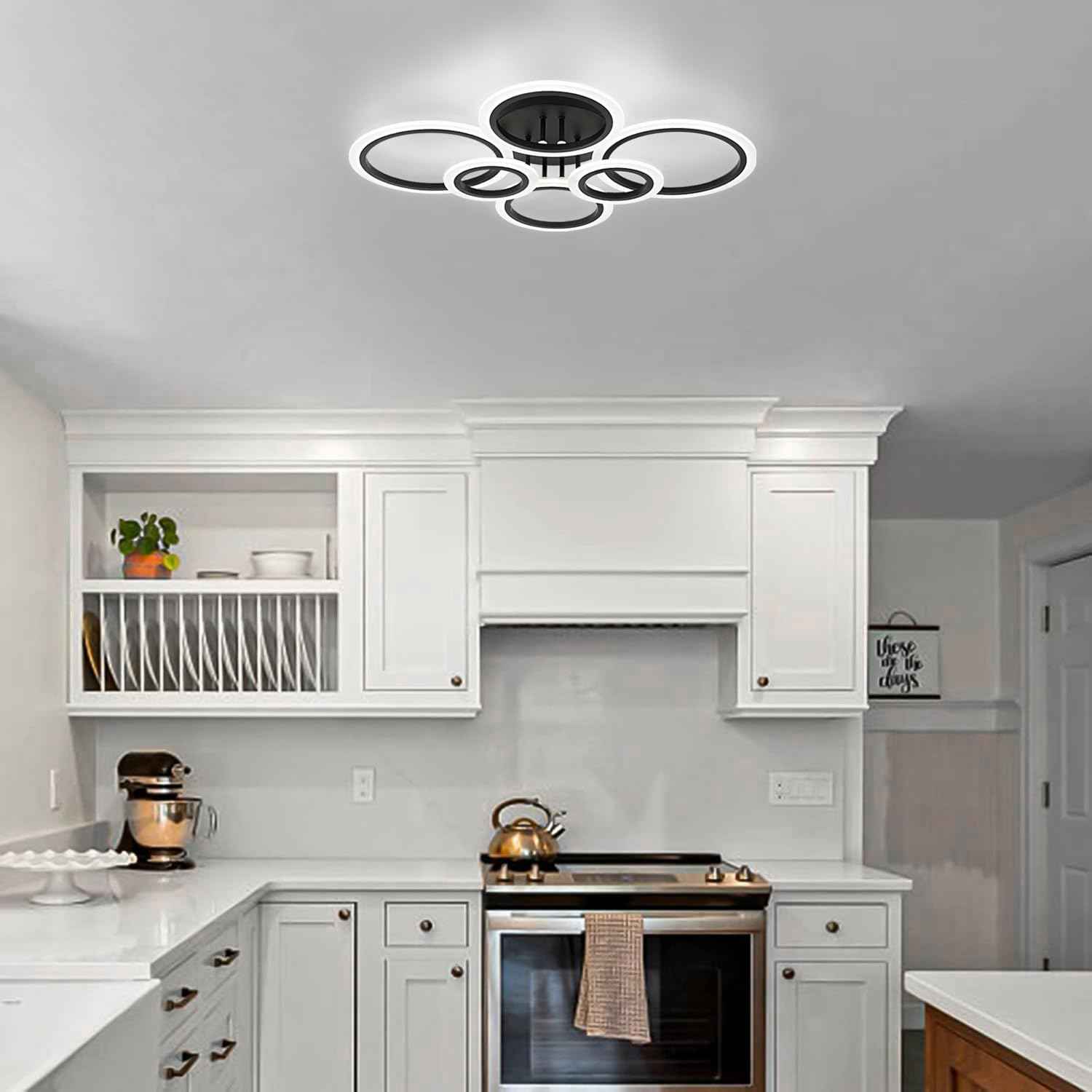 Modern LED Flush Mount Ceiling Light - 4 Rings 4000K Fixture for Kitchen & Living Room