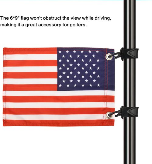Motain Easy Installation Golf Cart Flag Holder,2 Pack Elastic Strap Bracket with 6 * 9'' American Flag,Golf Cart Accessories