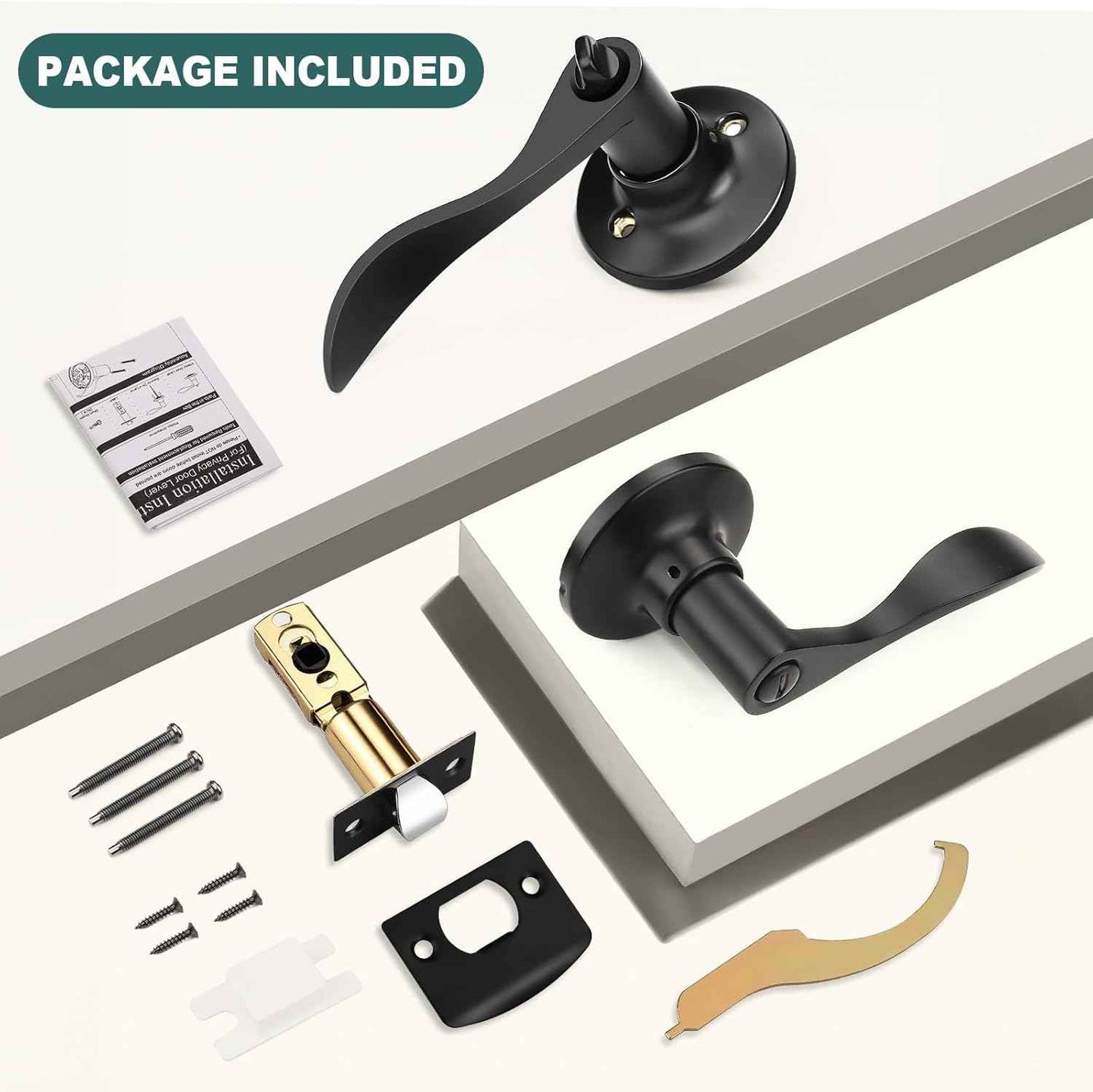 Black Privacy Door Levers - 6 Pack Keyless Modern Wave Handles for Bedrooms