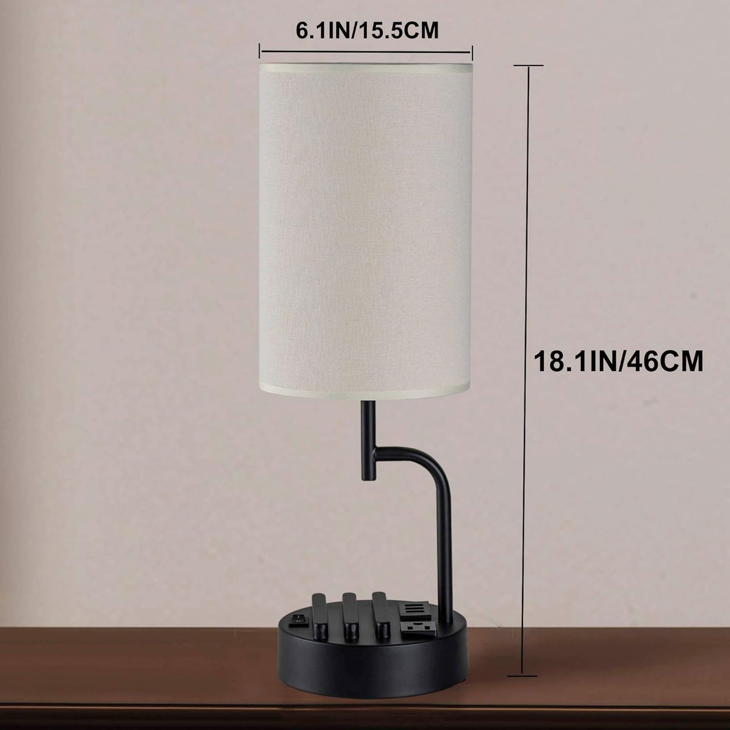Modern Table Lamp with 3 USB Ports & AC Outlet - Set of 2 Bedside Desk Lamps in Silver