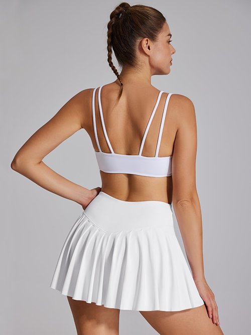 AugIris High Waited Pleated Tennis Skirt with Pockets Built-in Shorts Athletic Golf Skorts for Women Workout Sports White M