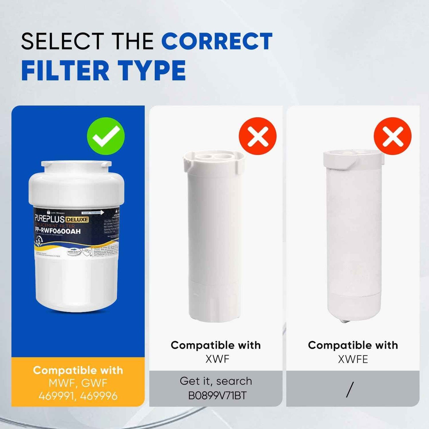 PUREPLUS PRO Refrigerator Water Filter Replacement - NSF Certified 3-Pack for HDX FMG-1, PL-100, WFC1201
