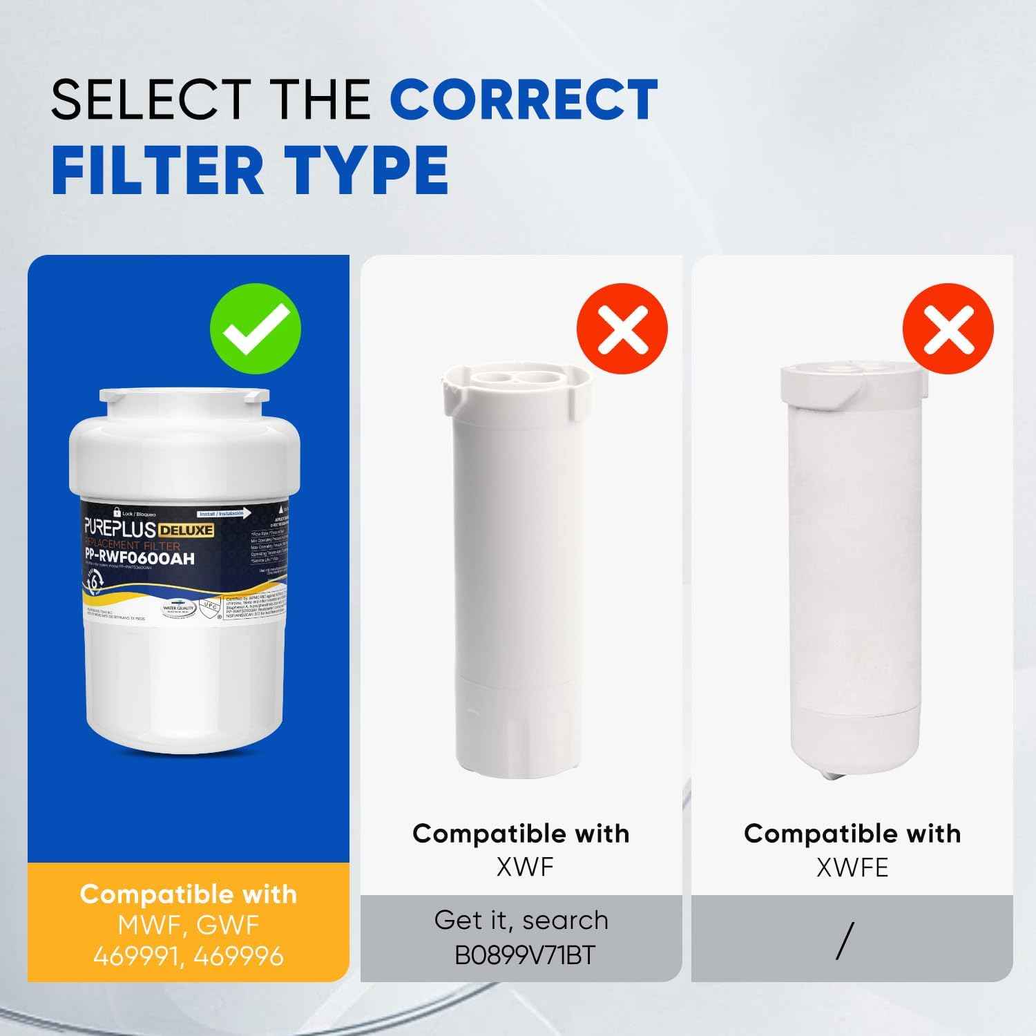 PUREPLUS PRO Refrigerator Water Filter Replacement - NSF Certified 3-Pack for HDX FMG-1, PL-100, WFC1201