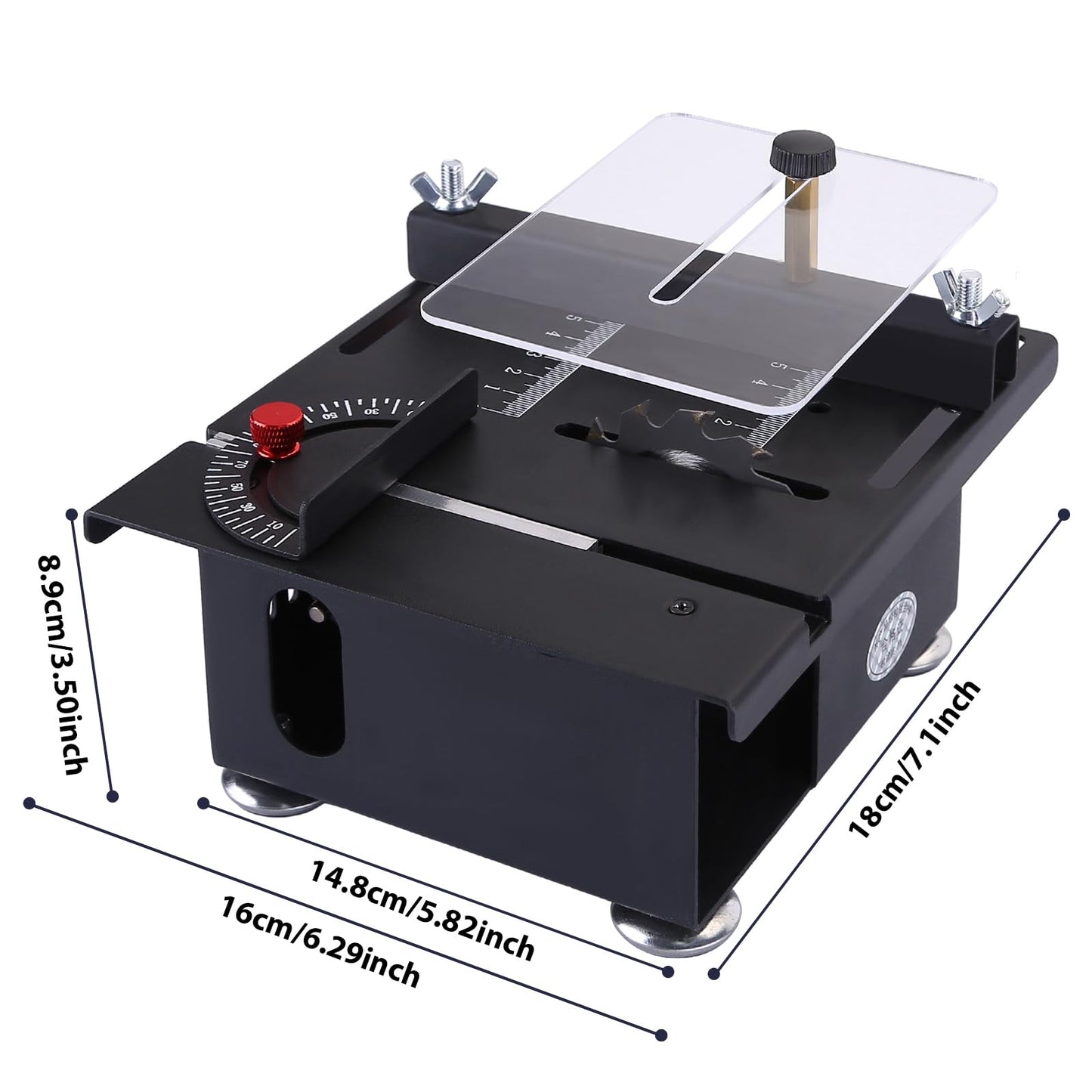 Mini Table Saw,100W Mini Desktop Electric Saw Cutter Speed & Angle Adjustable 16MM Cutting Depth, Seven Speed Adjustable Power Supply,table sawelectrical, mini table saw for crafts