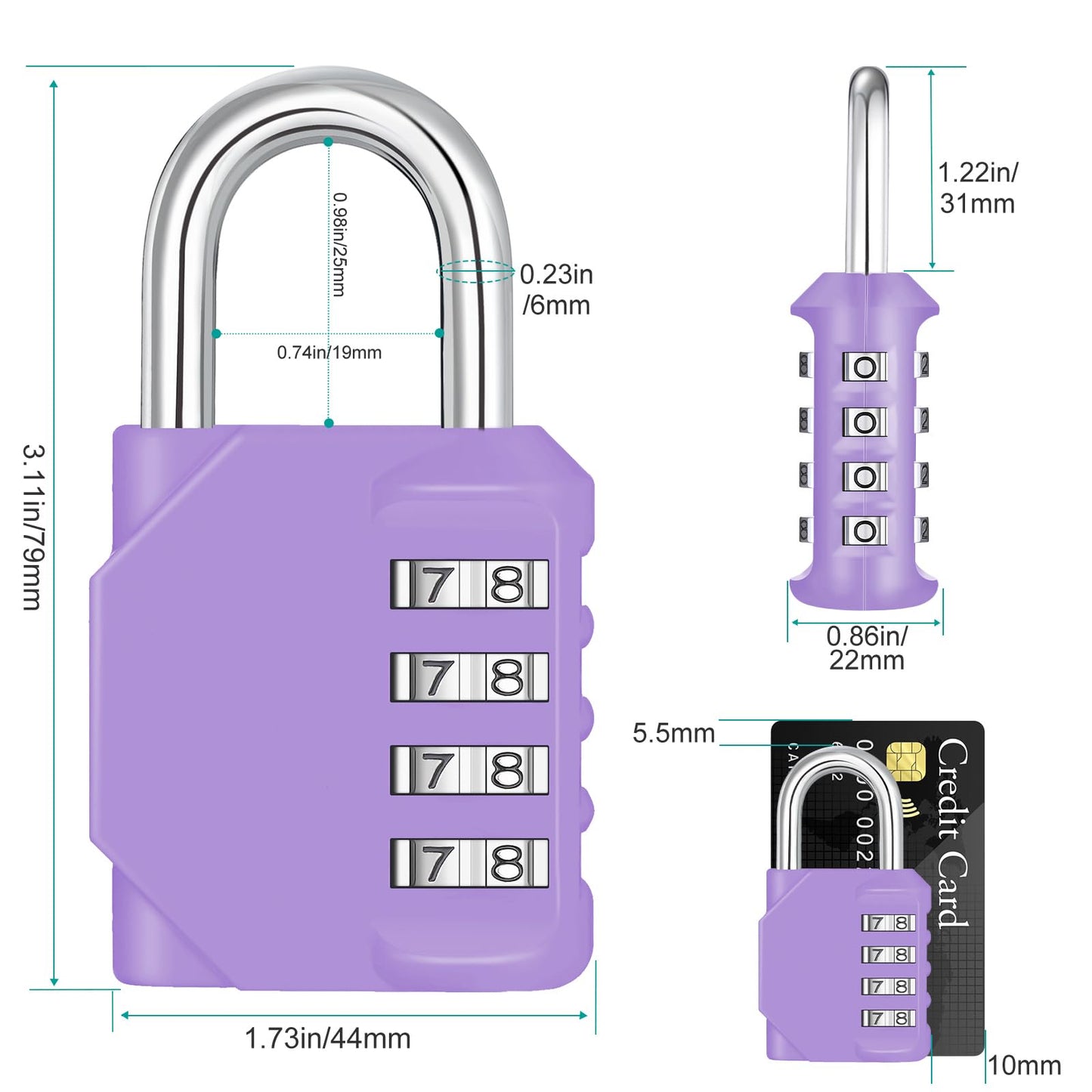 ZHEGE Combination Lock Outdoor 2 Pack, 4 Digit Resettable Weatherproof Combination Padlock for Gym, School, Gates, Doors, Hasps Storage (Purple, 2 Pack)