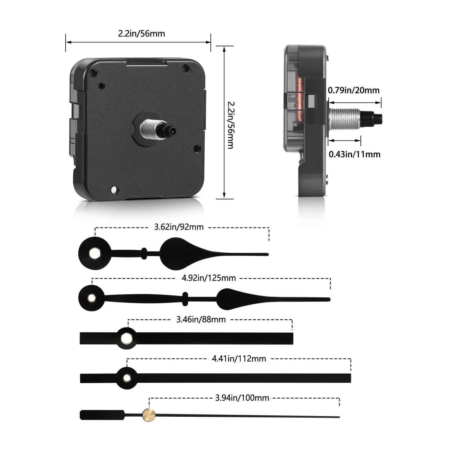 Long Shaft Clock Movement for Wall Quartz Clock Mechanism Replacement Kit with 2 Pairs of Hands Clock DIY Repair Parts Motor Replacemen Shaft Length 20 mm(4/5 Inch)