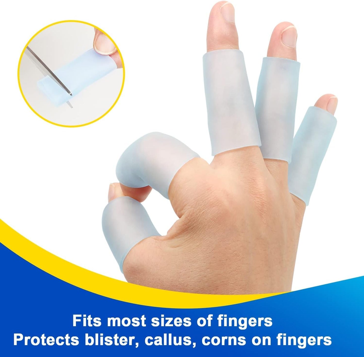 Sumifun Gel Finger Protector, 10 Pcs Silicone Finger Sleeves for Corns, Fingernails Loss, Friction Pain Relief, Blue