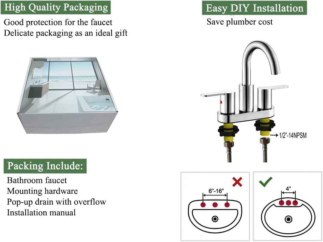 Brushed Gold Bathroom Sink Faucet - Modern 4-Inch Centerset with 360° Swivel Spout & Drain Assembly