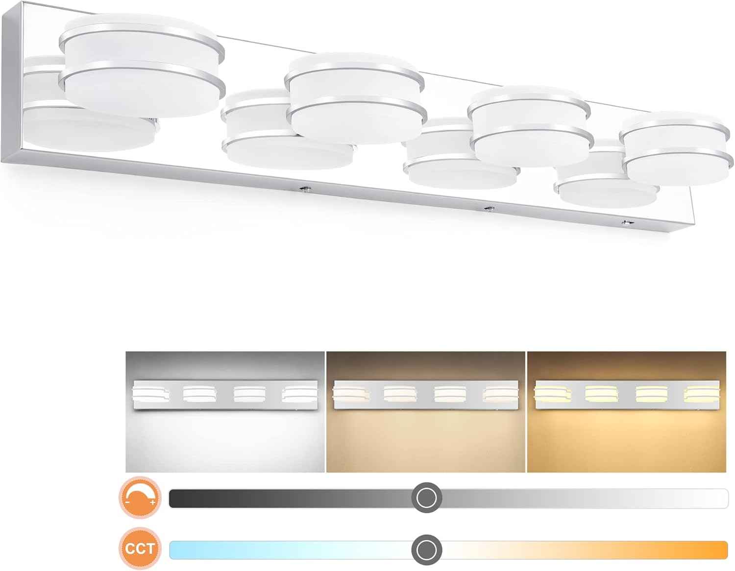 LED Chrome 3-Light Dimmable Bathroom Vanity Light Fixture - Modern Acrylic & Stainless Steel Over Mirror Lighting