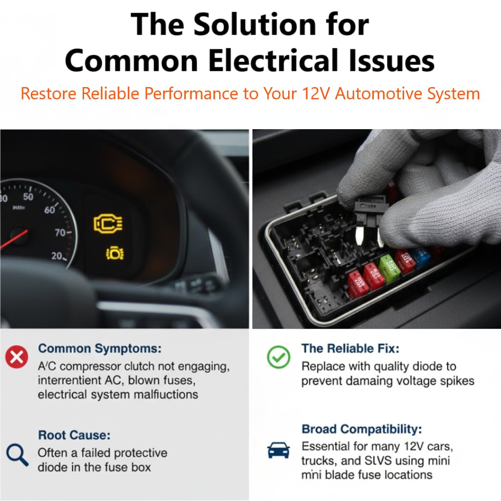 FalconSupply Genuine Aptiv 12135037 / Littelfuse 02400104P (2-Pack Kit) 1A/400V Mini Blade Automotive 12V Diode Fuse, OEM Replacement for GM AC Compressor Clutch Coil, Fits Buick, Chevy, GMC, Pontiac