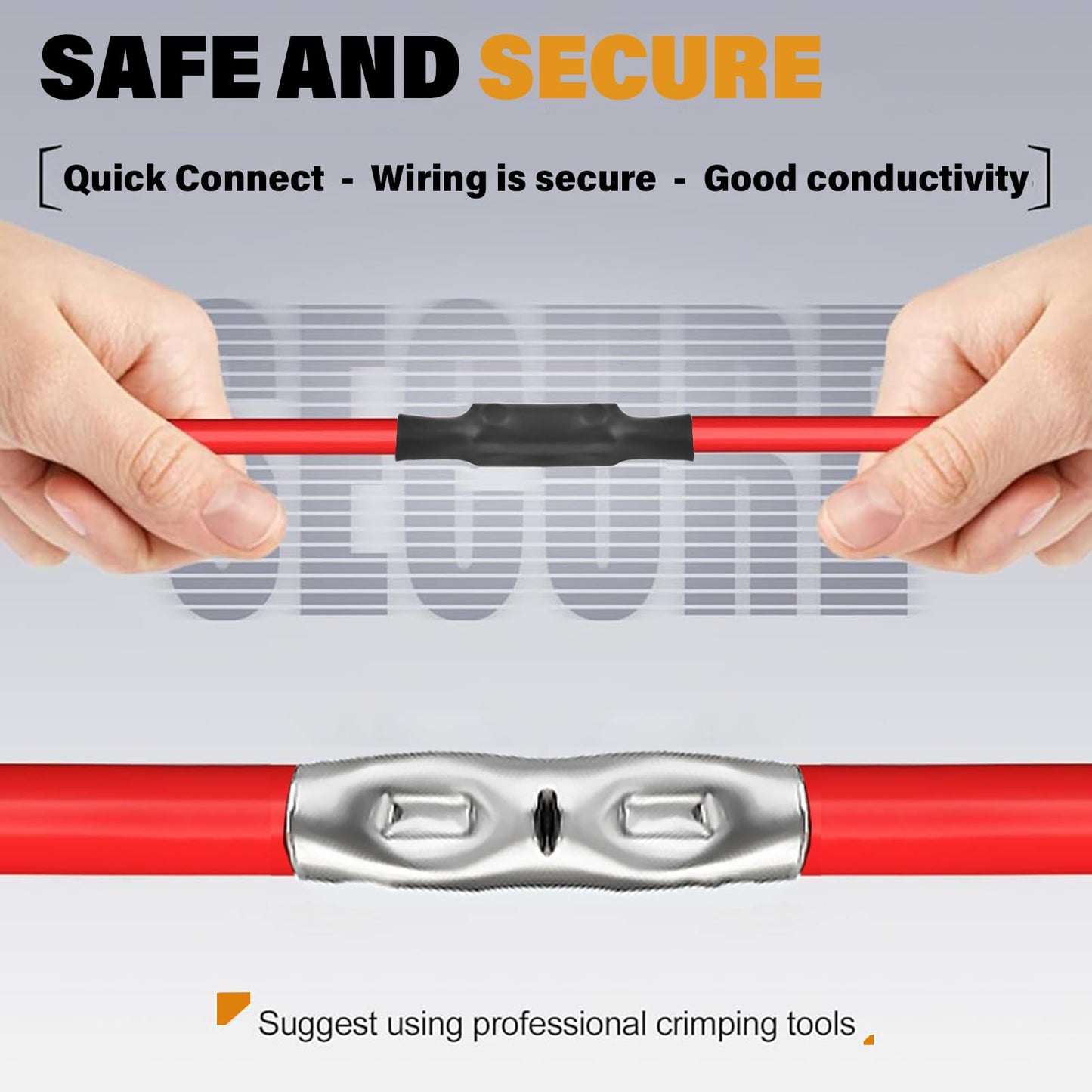 JTAREA 7 Values Non Insulated Butt Connectors Crimp with Heat Shrink Tube Uninsulated Wire Crimps Connector Pure Copper Splice for 22-16 16-14 14-12 12-10 8 6 4 AWG Gauge Wiring (Pack of 100pcs)