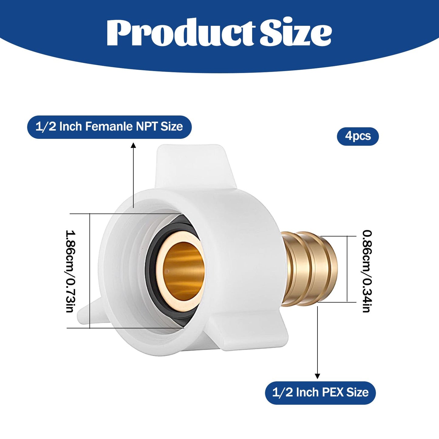 4 Pack Pex Fittings 1/2" X 1/2" Pex Female Npt Threaded Swivel Adapter, 1/2 Npt Female Threaded Swivel Adapter Brass Crimp Brass Fitting PexSink Faucet Connector BrassCrimp Fittings for PexTubes