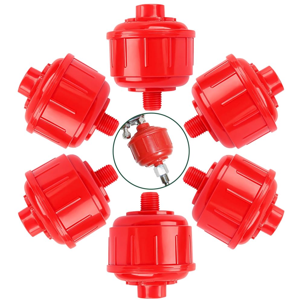 6PCS Disposable Mini Air Water Filters for Spray Guns - 1/4 Inch Threads, ABS Material, Moisture Trap for Automotive Painting & Air Tools (Red)