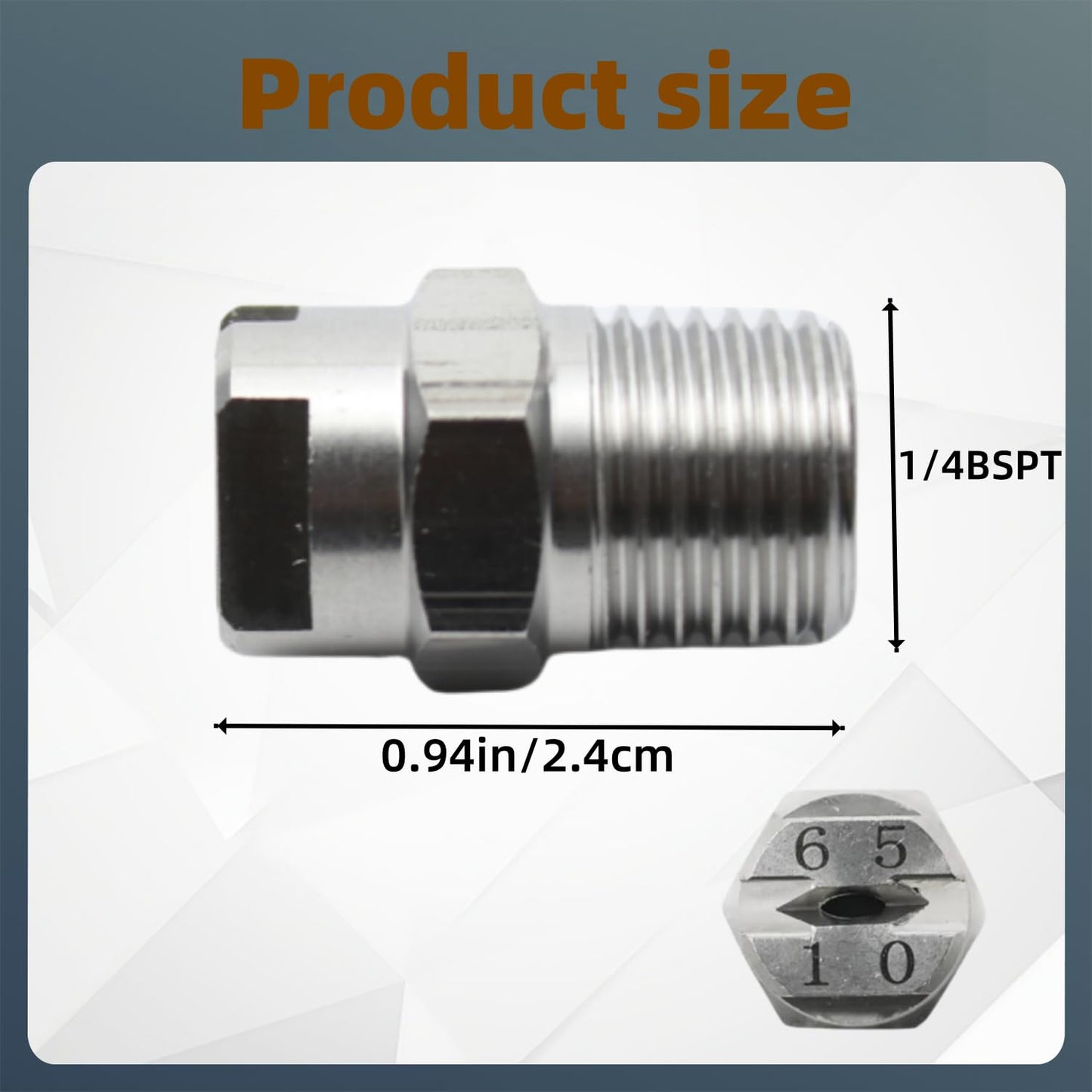 Narcilors 4 Pcs High Pressure Spray Fan Washer Soap Nozzle Tip Stainless Steel 1/4 BSPT 65 Degree Fan 10.0 Oriface Diameter Pressure Washer Parts