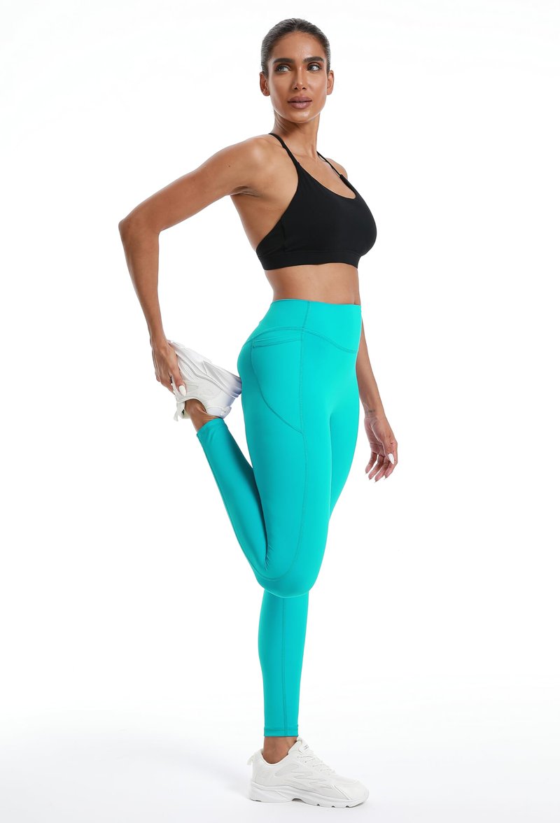 PaletteFit No Front Seam Leggings with Pockets for Women, Tummy Control High Waisted Leggings, Women's Workout Gym Yoga Pants (Ocean Green, L)