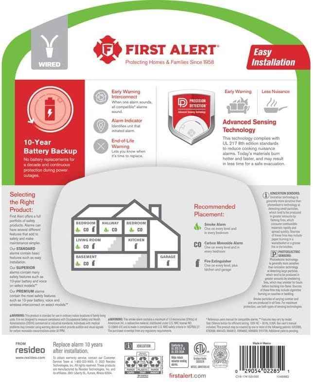 First Alert Hardwired Smoke & CO Detector with 10-Year Battery Backup - Ionization Safety
