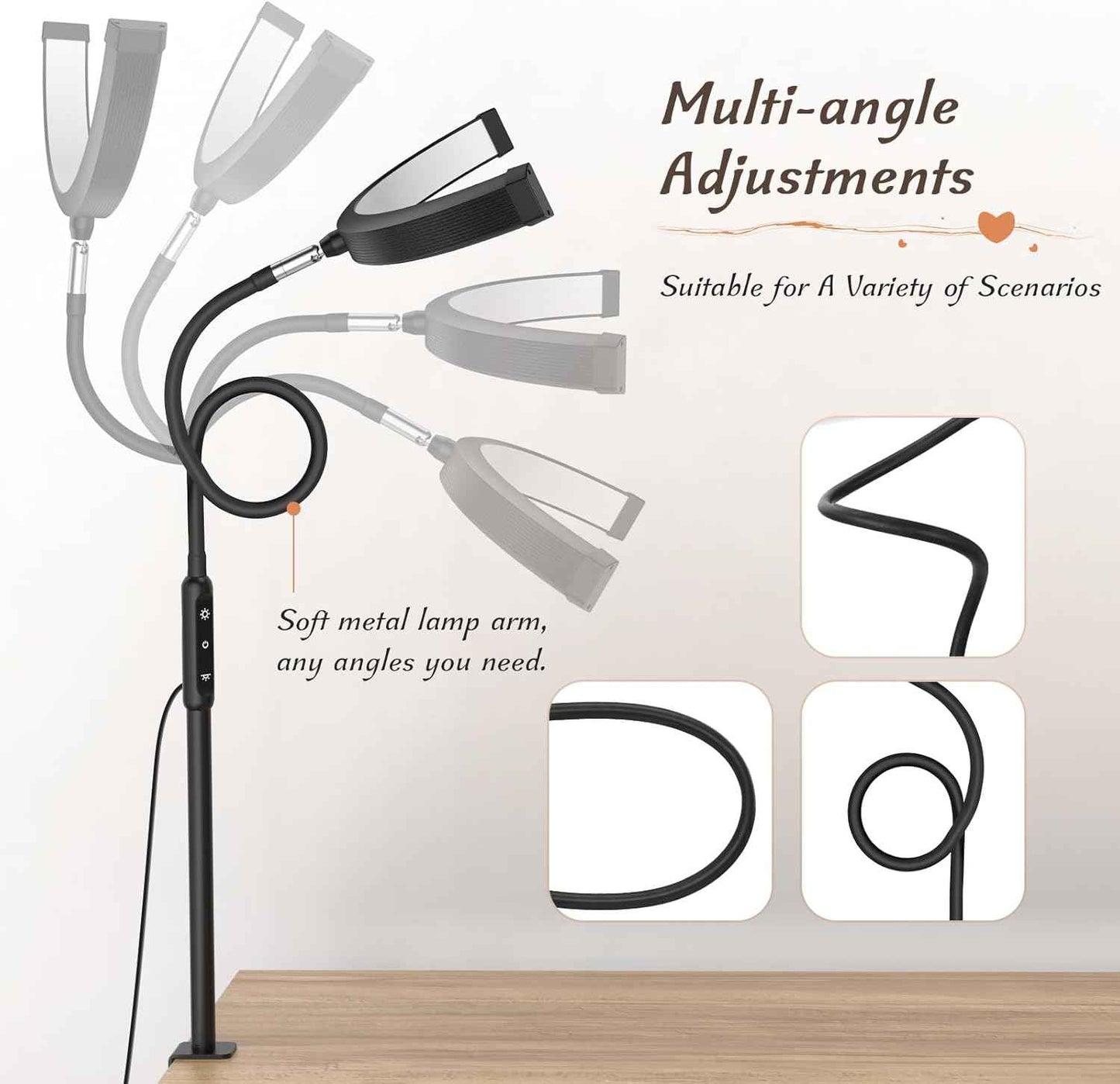 LED Half Moon Clamp Desk Lamp for Nail Art & Skincare - 5 Brightness Levels, Remote Control