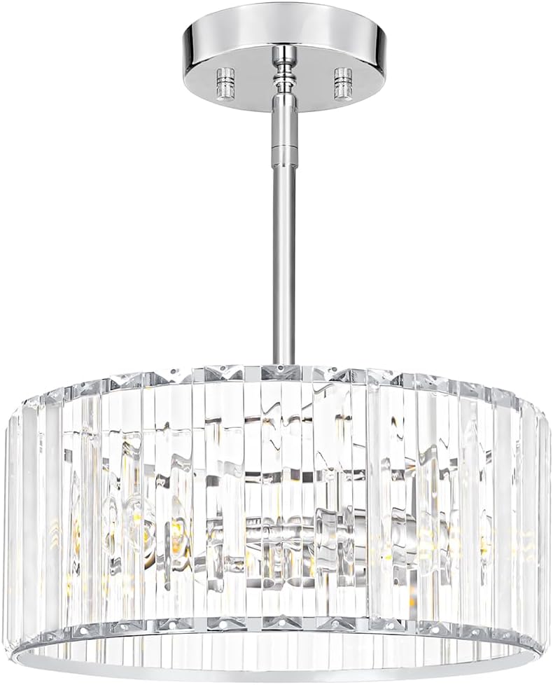 Modern Gold Crystal Ceiling Light Fixture - 11-Inch Semi Flush Mount Chandelier for Kitchen & Entryway