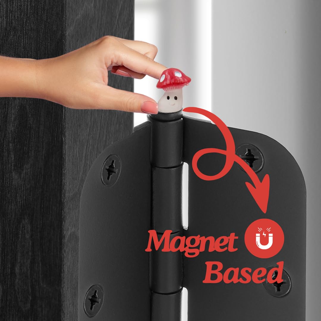 Mushroom Hinge Head Home Decoration Set of 6 - Glow in The Dark Hinge Heads Decorative Topper - Magnetic Hinge Head Toppers