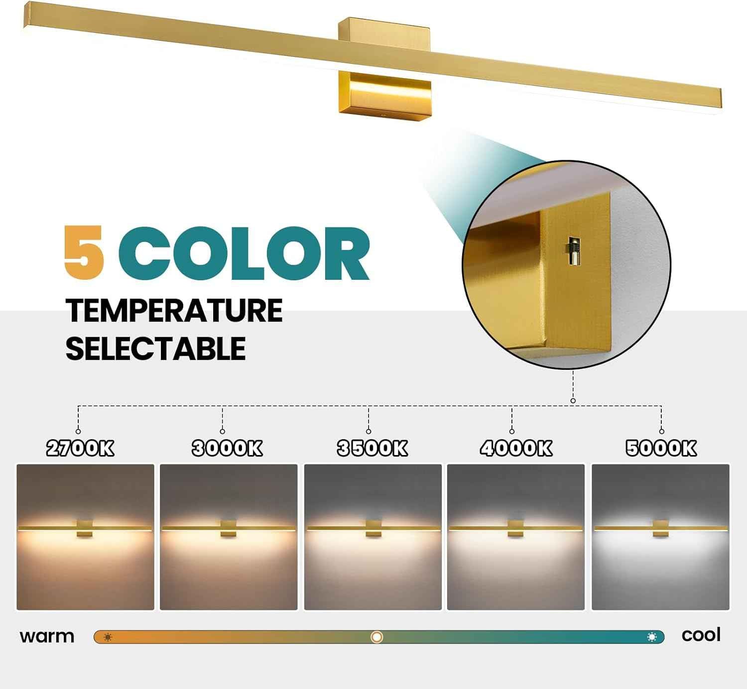 24-Inch Dimmable Gold Bathroom Vanity Light - Modern LED Bar Fixture for Over Mirror